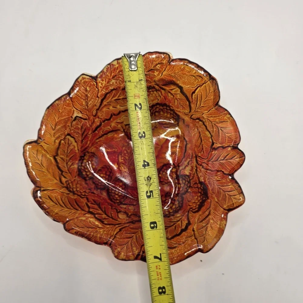 Vintage Amber‎ Pressed Glass Blackberry Leaf Dish Fall Harvest Cottagecore Decor